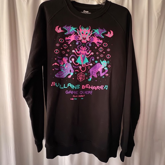 Critical Role Villains Beware Game Over Pixel Art Black Sweatshirt - Large NWOT - Picture 2 of 15